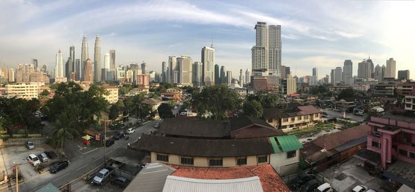 High angle view of cityscape against sky