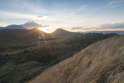 Scenic view of landscape against sky during sunset