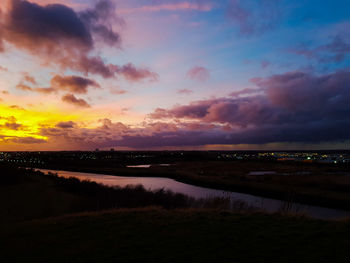 View of lake against cloudy sky during sunset