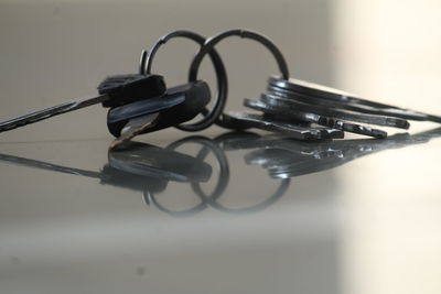 Close-up of vintage car on table