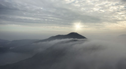 Scenic view of mountains against sky during sunset