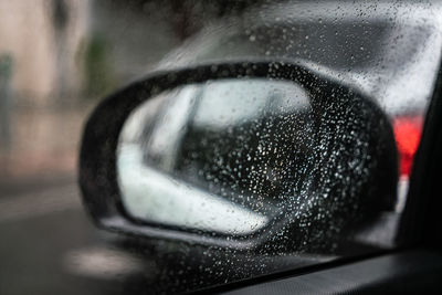 Close-up of wet car windshield