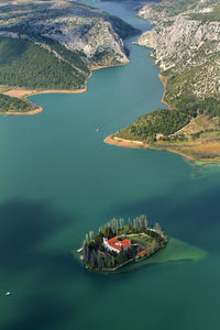 Visovac island with monastery on krka river