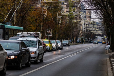 Cars on street in city