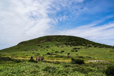 Scenic view of green landscape against sky