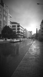 Wet street in city during rainy season