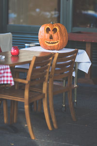 View of pumpkins on table