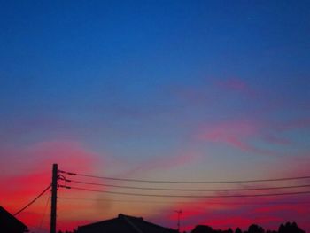 Low angle view of silhouette electricity pylon against sky during sunset