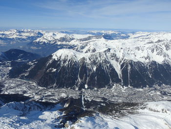 Scenic view of snowcapped mountains against sky