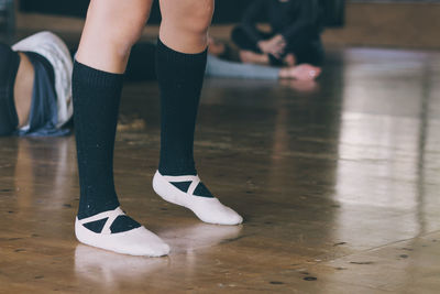 Low section of ballerina at dance studio