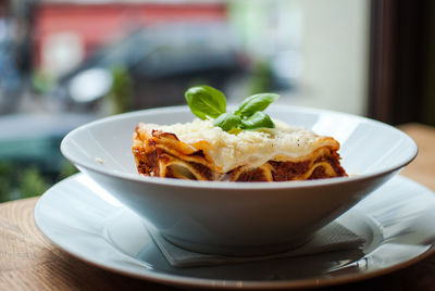 Close-up of pasta in bowl on table