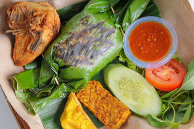 High angle view of food on table