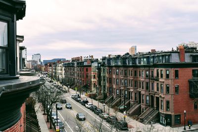 High angle view of street amidst buildings in city