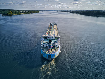 High angle view of ship in sea