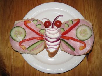 Close-up of served food on table