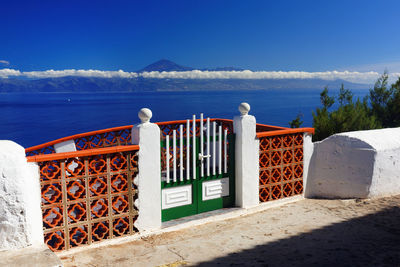 View of calm blue lake against clear sky