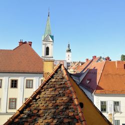 Low angle view of roof and building against sky