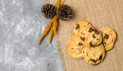 High angle view of cookies