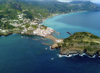 High angle view of bay and sea