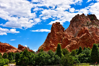 Low angle view of rock formation against sky