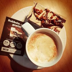 High angle view of coffee on table