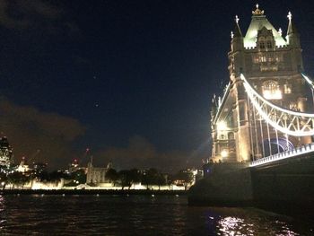 Illuminated bridge at night