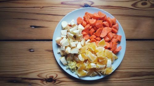 High angle view of salad in plate on table