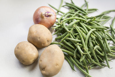 High angle view of vegetables on table