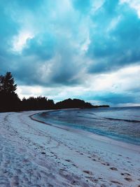 Scenic view of sea against sky during winter