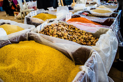 High angle view of food for sale