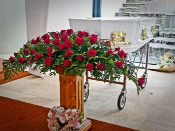 Red rose flowers in vase