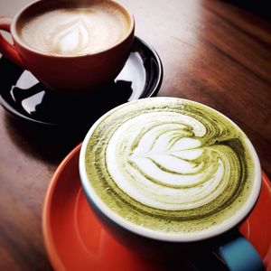 Close-up of cappuccino on table