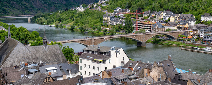 High angle view of buildings in city