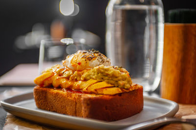 Close-up of food in plate on table