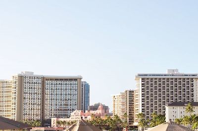 View of buildings against clear sky