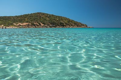 Scenic view of sea against clear blue sky