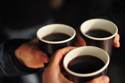 Close-up of people toasting with wine