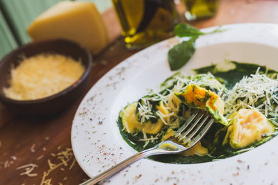 Close-up of breakfast served on table