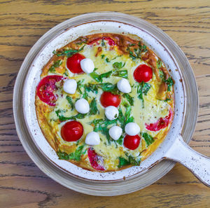 Directly above shot of pizza on table