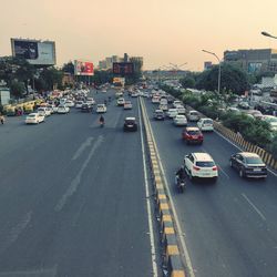 High angle view of traffic on road in city