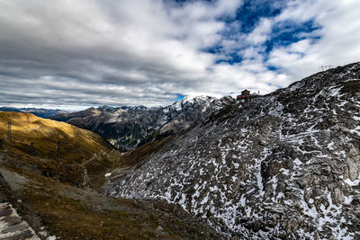 Scenic view of snowcapped mountains against sky