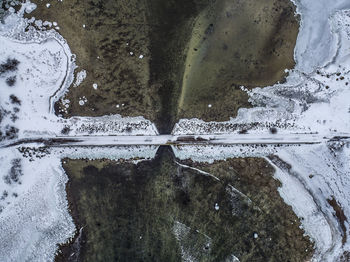 High angle view of snow on field