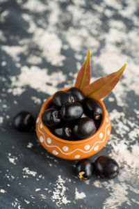 High angle view of fruits on table