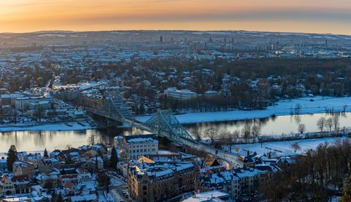 High angle view of city during winter