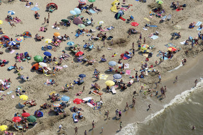 High angle view of people on beach