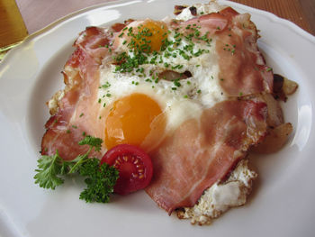 Close-up of breakfast served in plate