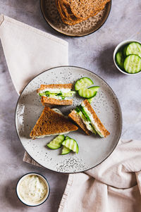 High angle view of food in plate on table