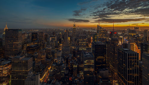 Aerial view of city lit up at night new york 