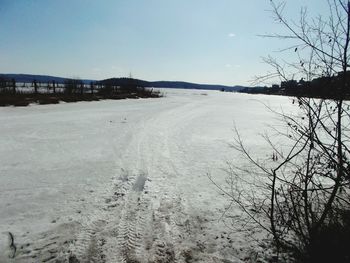 Scenic view of frozen beach against sky