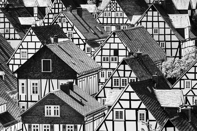 High angle view of half-timbered buildings in freudenberg, germany.